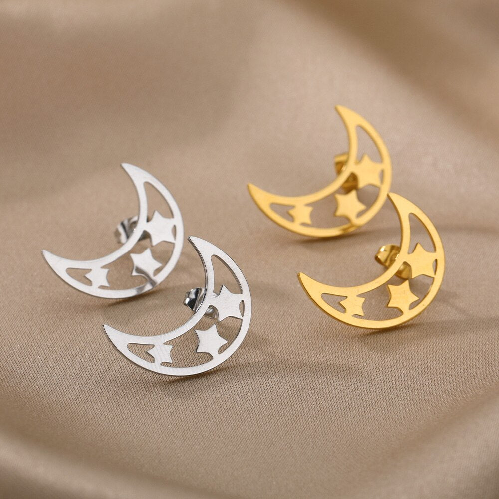 Crescent Moon Star Earring