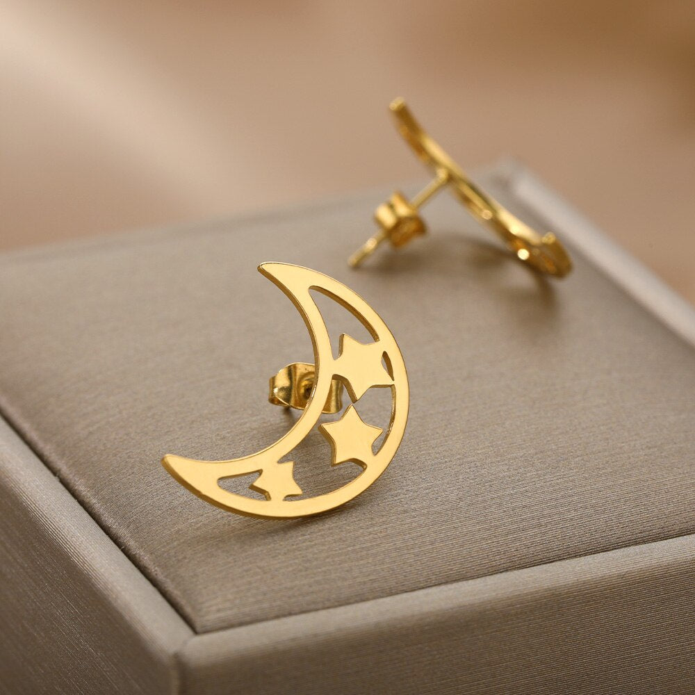 Crescent Moon Star Earring
