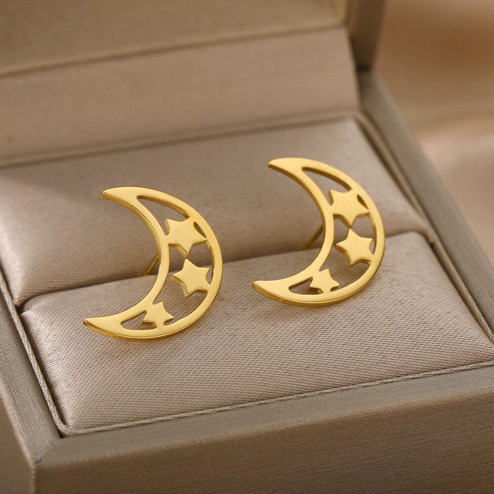 Crescent Moon Star Earring