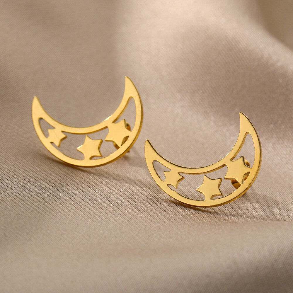 Crescent Moon Star Earring