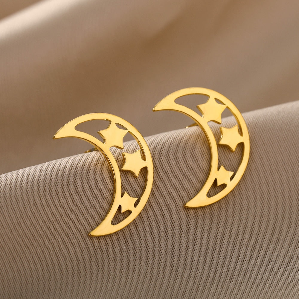 Crescent Moon Star Earring