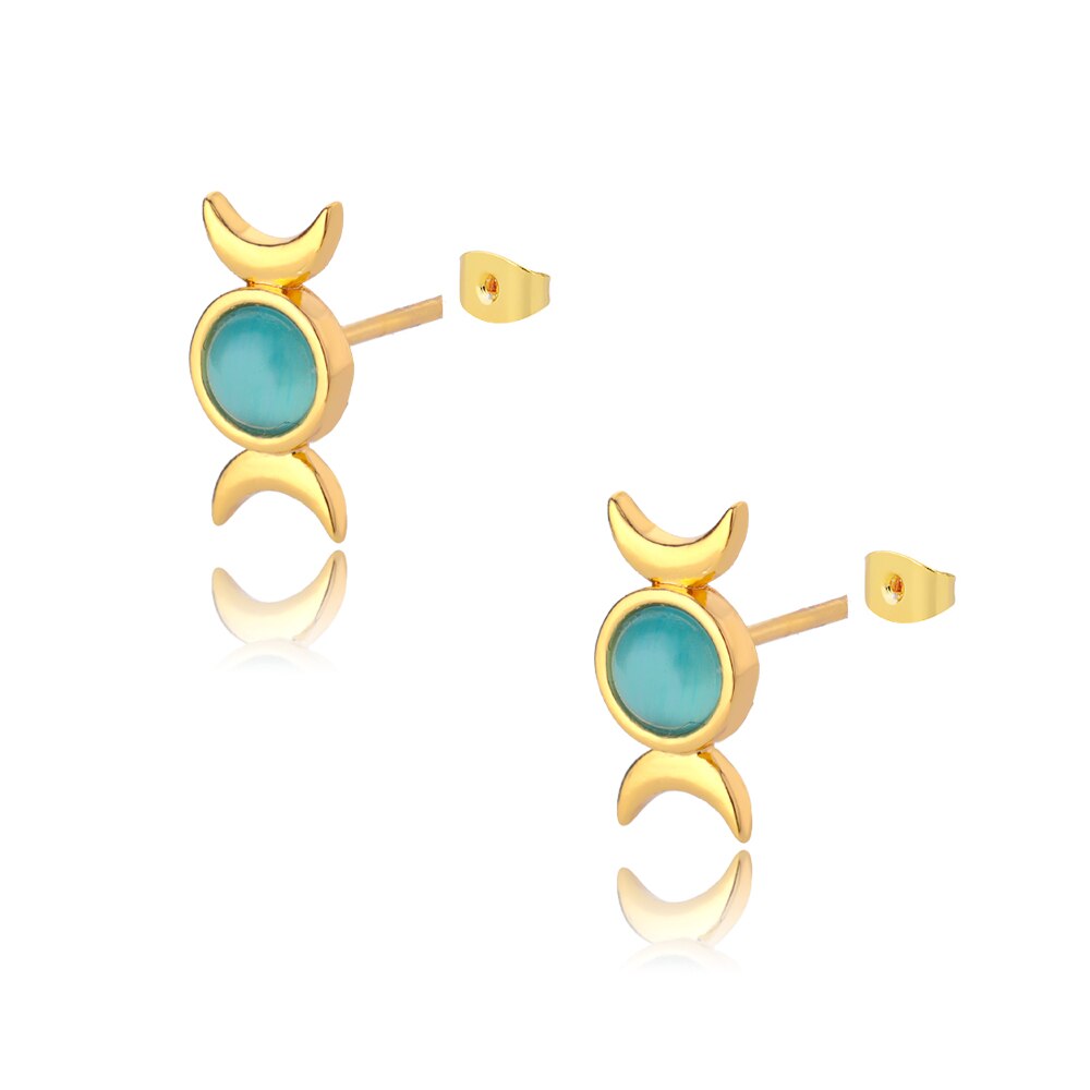 Double Moon Opal Stud Earrings