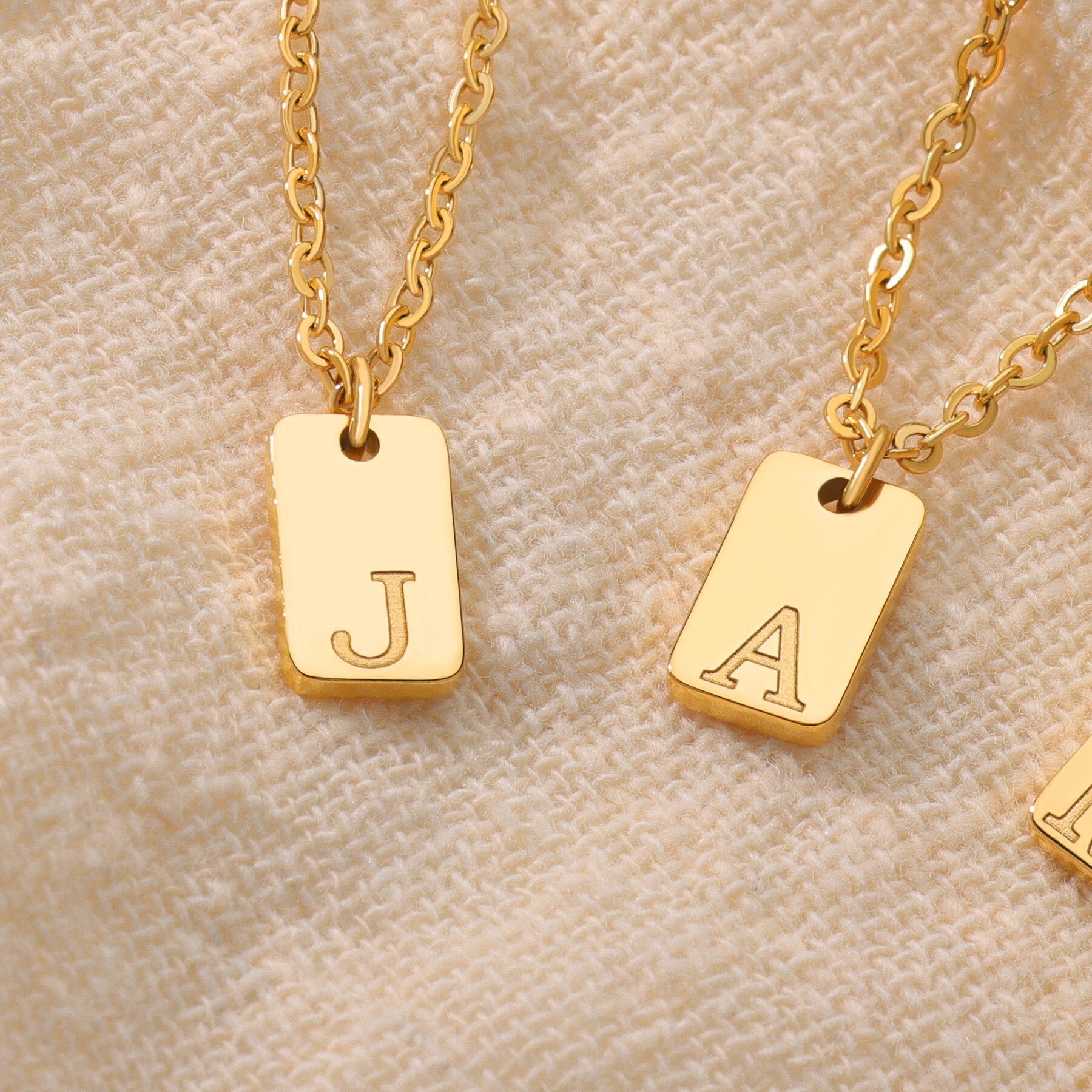 Tiny Square Initial Letter Necklace